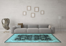 Machine Washable Oriental Light Blue Traditional Rug in a Living Room, wshurb1341lblu