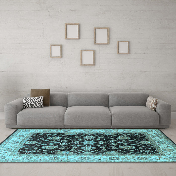 Machine Washable Oriental Light Blue Traditional Rug in a Living Room, wshurb1341lblu
