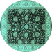 Round Machine Washable Oriental Turquoise Traditional Area Rugs, wshurb1341turq