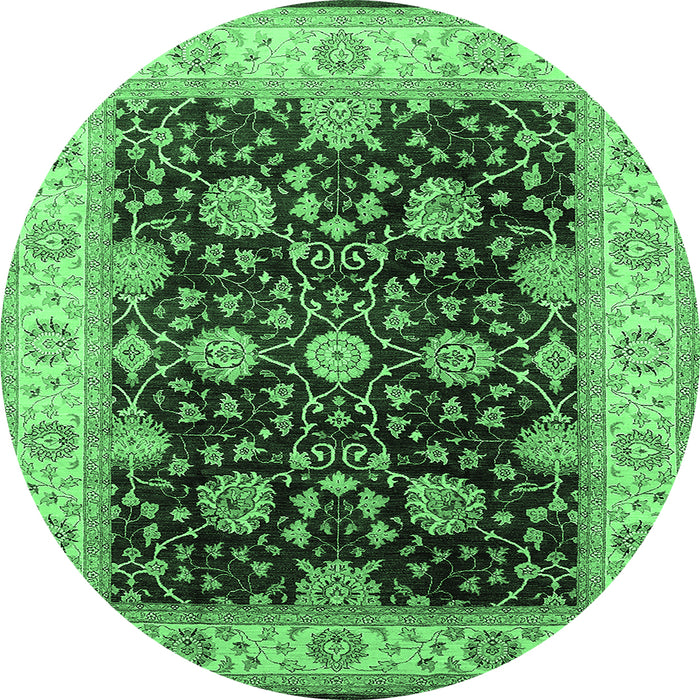 Round Oriental Emerald Green Traditional Rug, urb1341emgrn