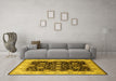 Machine Washable Oriental Yellow Traditional Rug in a Living Room, wshurb1341yw