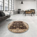 Round Mid-Century Modern Bakers Brown Oriental Rug in a Office, urb1341