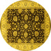 Round Machine Washable Oriental Yellow Traditional Rug, wshurb1341yw