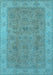 Machine Washable Oriental Light Blue Traditional Rug, wshurb1342lblu