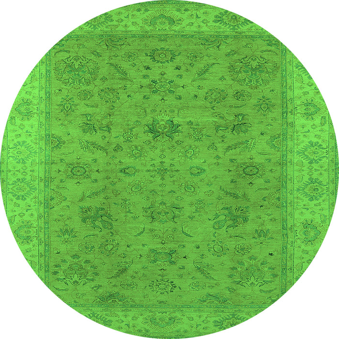 Round Machine Washable Oriental Green Traditional Area Rugs, wshurb1342grn