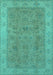 Machine Washable Oriental Turquoise Traditional Area Rugs, wshurb1342turq