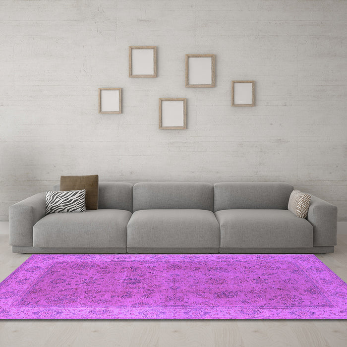 Machine Washable Oriental Purple Traditional Area Rugs in a Living Room, wshurb1342pur