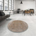 Round Machine Washable Industrial Modern Dark Almond Brown Rug in a Office, wshurb1342