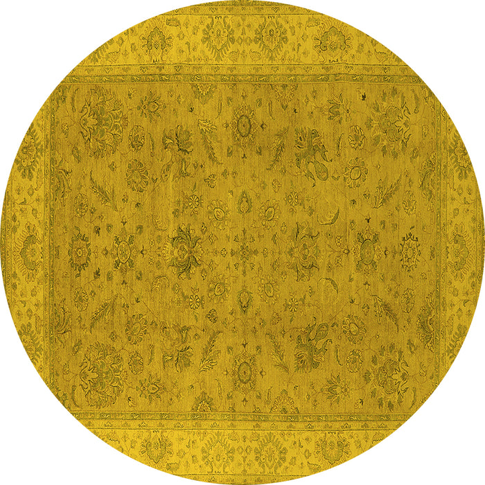 Round Oriental Yellow Traditional Rug, urb1342yw