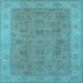 Square Machine Washable Oriental Light Blue Traditional Rug, wshurb1342lblu