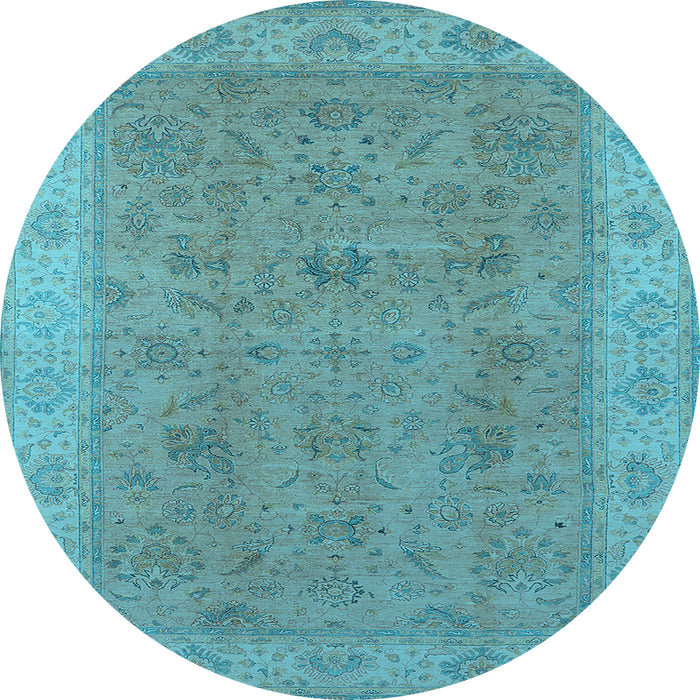 Round Machine Washable Oriental Light Blue Traditional Rug, wshurb1342lblu
