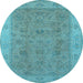 Round Machine Washable Oriental Light Blue Traditional Rug, wshurb1342lblu