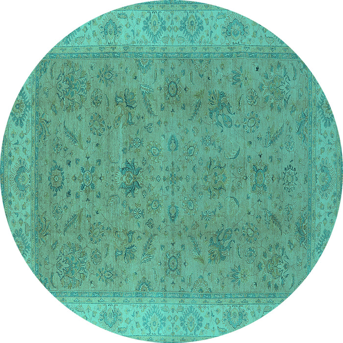 Round Machine Washable Oriental Turquoise Traditional Area Rugs, wshurb1342turq