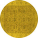 Round Machine Washable Oriental Yellow Traditional Rug, wshurb1342yw