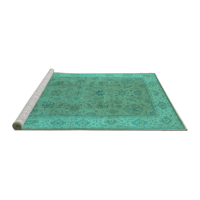 Sideview of Machine Washable Oriental Turquoise Traditional Area Rugs, wshurb1342turq