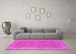 Machine Washable Oriental Pink Traditional Rug in a Living Room, wshurb1342pnk