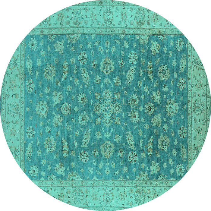 Round Machine Washable Oriental Turquoise Traditional Area Rugs, wshurb1343turq