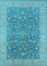 Machine Washable Oriental Light Blue Traditional Rug, wshurb1343lblu