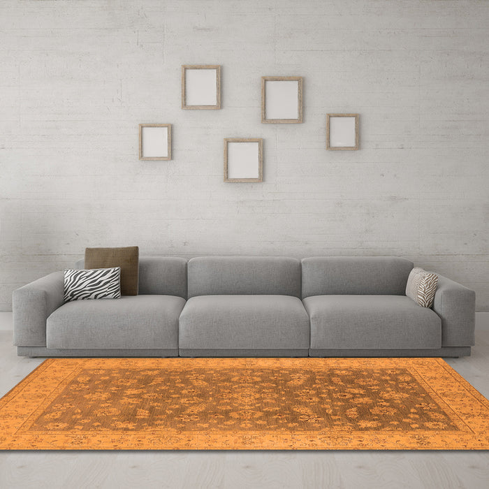 Machine Washable Oriental Orange Traditional Area Rugs in a Living Room, wshurb1343org