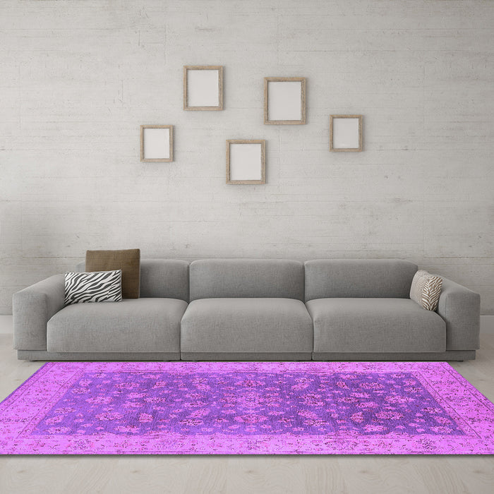 Machine Washable Oriental Purple Traditional Area Rugs in a Living Room, wshurb1343pur