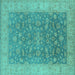 Square Machine Washable Oriental Turquoise Traditional Area Rugs, wshurb1343turq