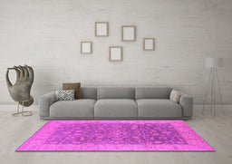 Machine Washable Oriental Pink Traditional Rug in a Living Room, wshurb1343pnk