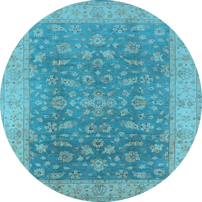 Round Machine Washable Oriental Light Blue Traditional Rug, wshurb1343lblu