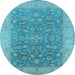 Round Machine Washable Oriental Light Blue Traditional Rug, wshurb1343lblu