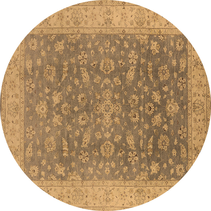 Round Oriental Brown Traditional Rug, urb1343brn