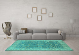 Machine Washable Oriental Turquoise Traditional Area Rugs in a Living Room,, wshurb1343turq