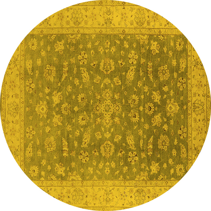 Round Machine Washable Oriental Yellow Traditional Rug, wshurb1343yw