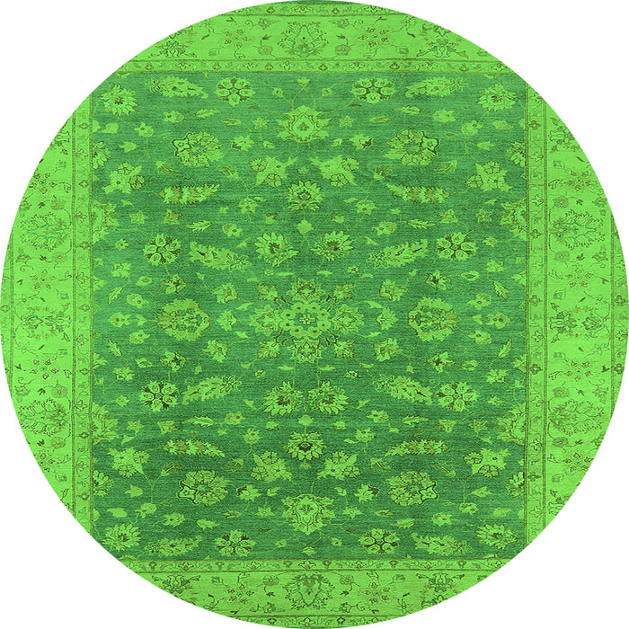 Round Machine Washable Oriental Green Traditional Area Rugs, wshurb1343grn