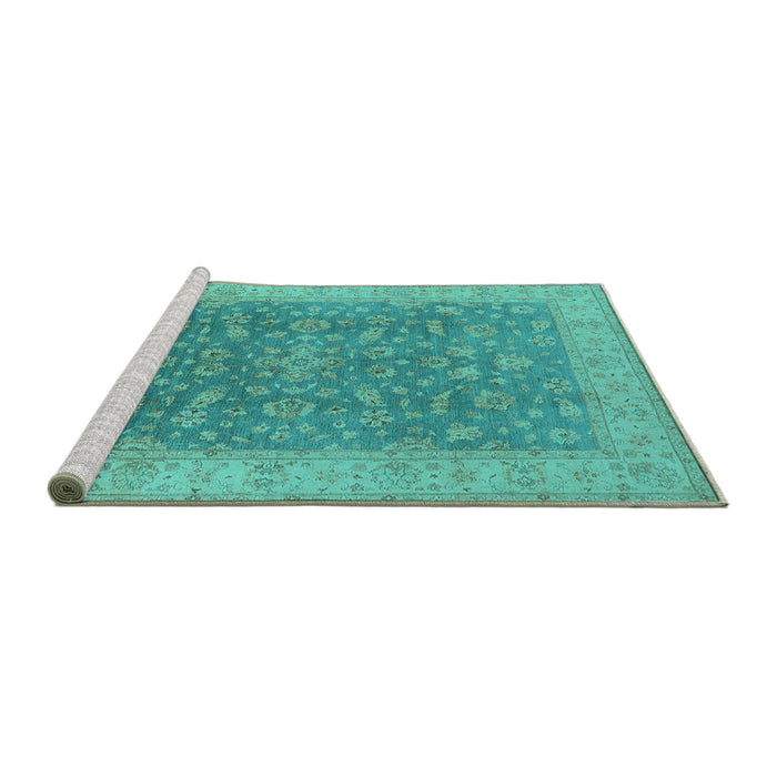 Sideview of Machine Washable Oriental Turquoise Traditional Area Rugs, wshurb1343turq