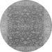 Round Machine Washable Oriental Gray Traditional Rug, wshurb1343gry