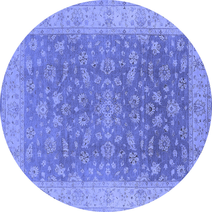 Round Machine Washable Oriental Blue Traditional Rug, wshurb1343blu