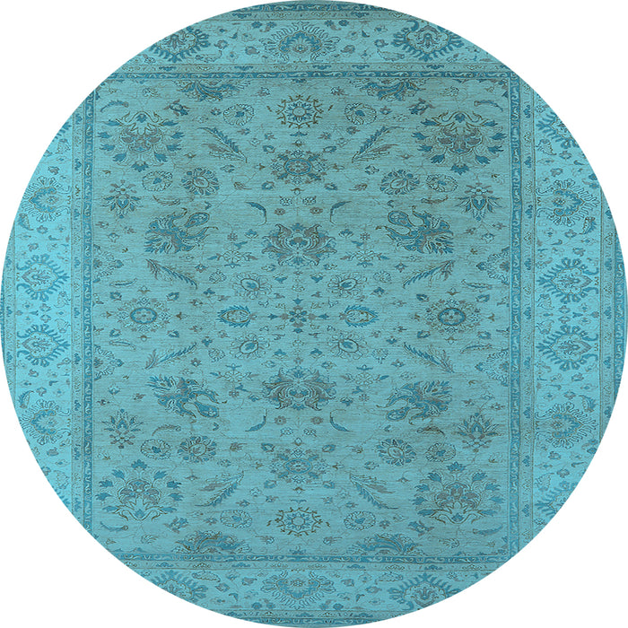 Round Machine Washable Oriental Light Blue Traditional Rug, wshurb1344lblu