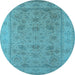 Round Machine Washable Oriental Light Blue Traditional Rug, wshurb1344lblu