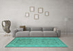 Machine Washable Oriental Turquoise Traditional Area Rugs in a Living Room,, wshurb1344turq