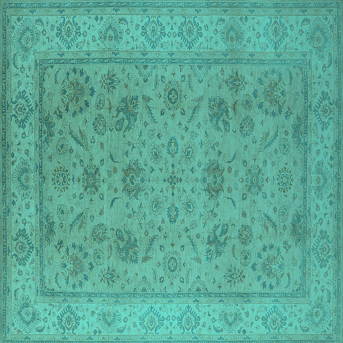 Square Machine Washable Oriental Turquoise Traditional Area Rugs, wshurb1344turq