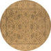 Round Oriental Brown Traditional Rug, urb1344brn