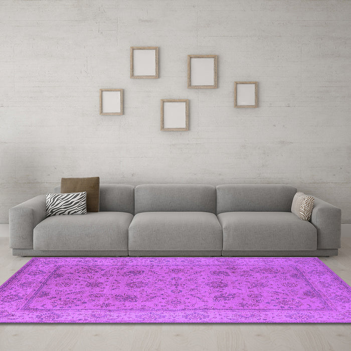 Machine Washable Oriental Purple Traditional Area Rugs in a Living Room, wshurb1344pur