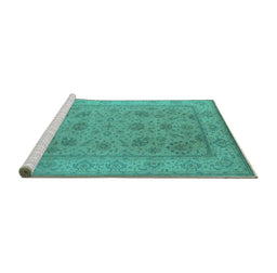 Sideview of Machine Washable Oriental Turquoise Traditional Area Rugs, wshurb1344turq