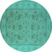 Round Oriental Turquoise Traditional Rug, urb1344turq