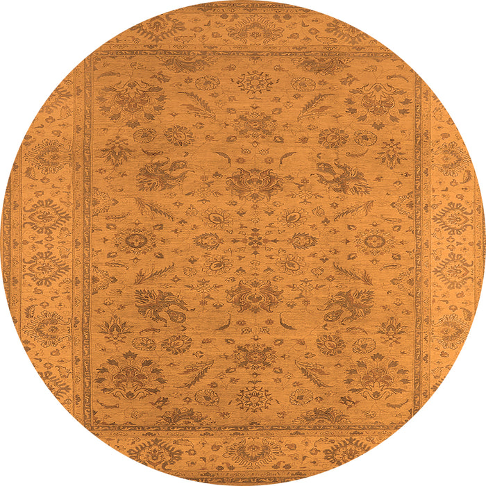 Round Machine Washable Oriental Orange Traditional Area Rugs, wshurb1344org