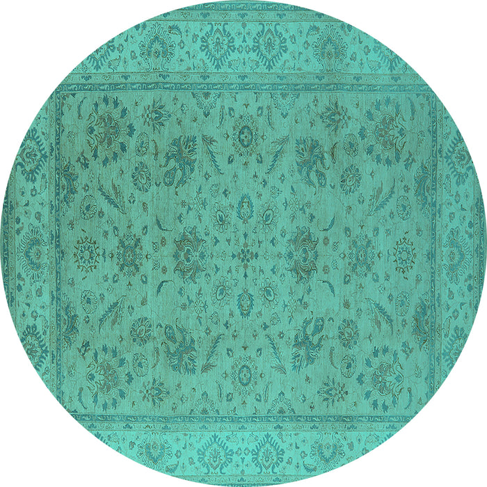 Round Machine Washable Oriental Turquoise Traditional Area Rugs, wshurb1344turq