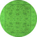 Round Machine Washable Oriental Green Traditional Area Rugs, wshurb1344grn