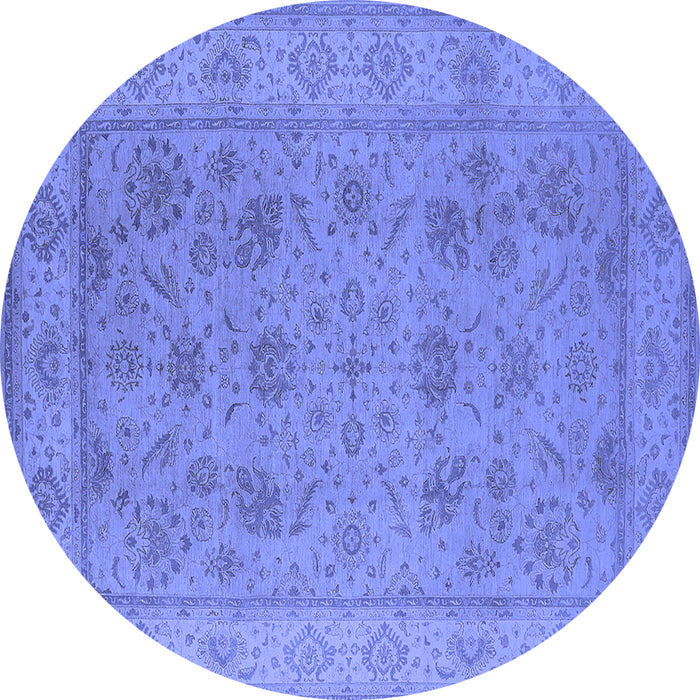 Round Machine Washable Oriental Blue Traditional Rug, wshurb1344blu