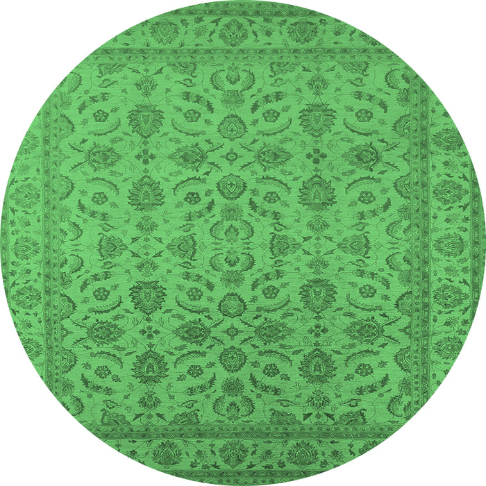 Round Oriental Emerald Green Traditional Rug, urb1345emgrn