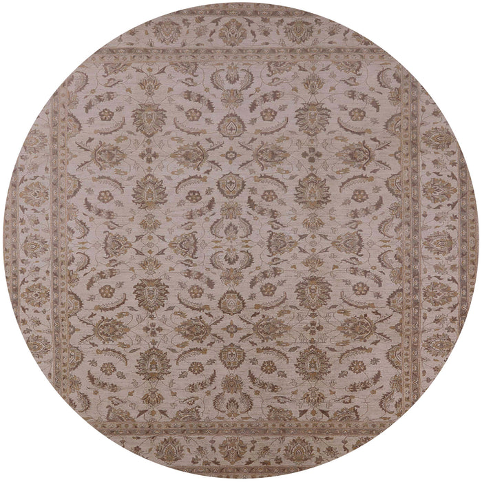 Round Mid-Century Modern Khaki Rose Pink Oriental Rug, urb1345