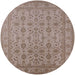 Round Mid-Century Modern Khaki Rose Pink Oriental Rug, urb1345